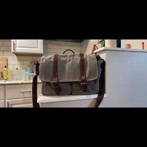ONA Grey Canvas Camera Bag with Leather Accents